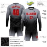 Custom Soccer Jersey with Name and Number - Personalized Gray Red-Black Sublimation Long Sleeve Uniform Personalized Gray