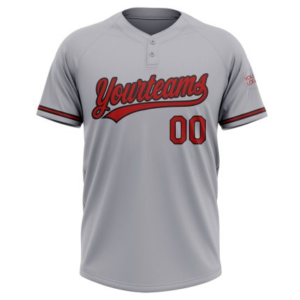 Custom Gray Red-Black Unisex Softball Jersey - Personalized Two-Button Design Personalized Gray Red-Black Two-Button Unisex