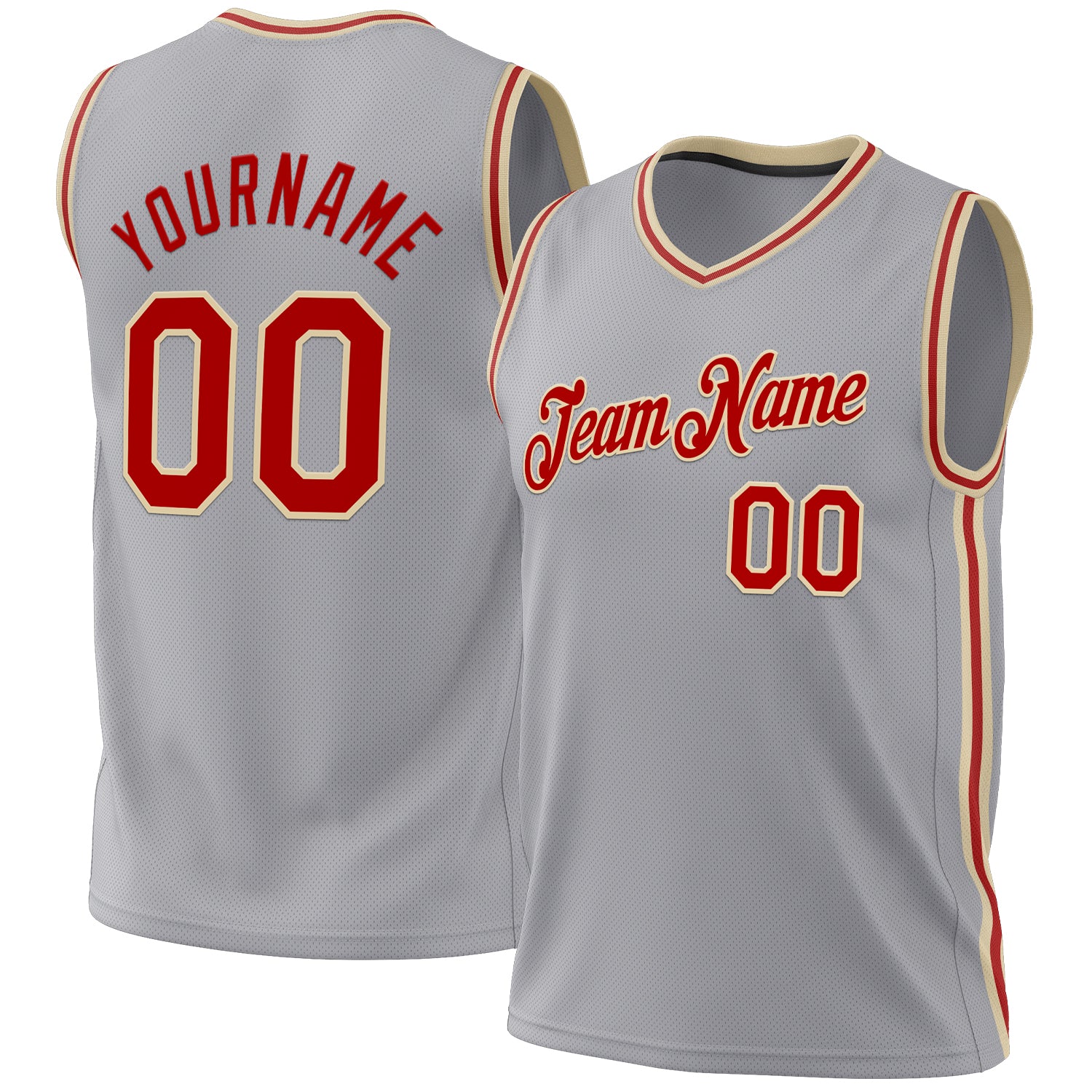 Custom Gray Red Cream Basketball Jersey - Authentic Throwback Style Personalized Gray Red-Cream Authentic Throwback Basketball