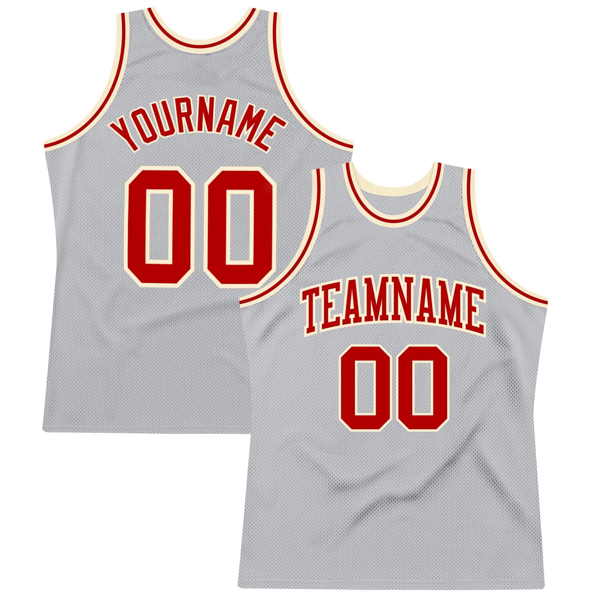 Custom Team Basketball Jersey with Personalized Name and Number - Gray Red Cream Authentic Throwback Personalized Gray Red-Cream