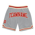 Custom Name & Number Personalized Basketball Shorts - Gray Red-Cream Authentic Throwback Style Personalized Gray Red-Cream