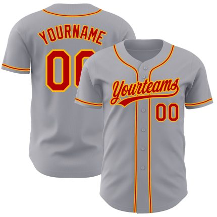 Personalized Gray Red Gold Baseball Jersey - Authentic Custom Team Wear Personalized Gray Red-Gold Authentic Baseball Jersey