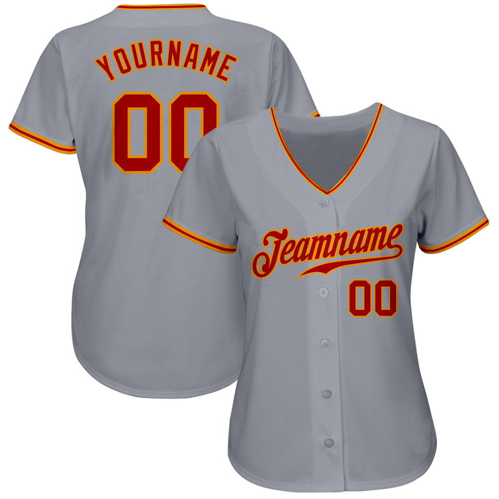 Personalized Gray Red-Gold Authentic Baseball Jersey Team Custom Name and Number Custom Name and Number Authentic Baseball Jersey - Personalized Gray Red-Gold Team Apparel Personalized Gray Red-Gold Authentic - Image 2