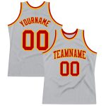 Custom Gray Red-Gold Basketball Jersey with Personalized Name & Number - Authentic Throwback Design Personalized Gray Red-Gold