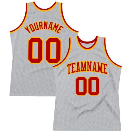 Custom Gray Red-Gold Basketball Jersey with Personalized Name & Number - Authentic Throwback Design Personalized Gray Red-Gold
