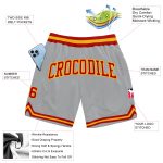 Custom Name Number Throwback Basketball Shorts - Personalized Gray Red-Gold Team Apparel Personalized Gray Red-Gold Authentic