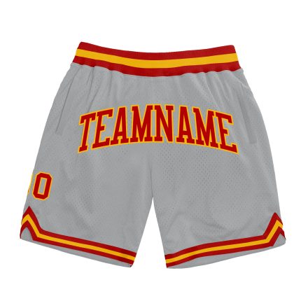 Custom Name Number Throwback Basketball Shorts - Personalized Gray Red-Gold Team Apparel Personalized Gray Red-Gold Authentic