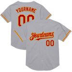 Custom Personalized Baseball Jersey - Gray Red-Gold Mesh Authentic Throwback with Name and Number Personalized Gray Red-Gold