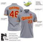 Custom Team Name Number Gray Red-Gold Performance Vapor Golf Polo Shirt Personalized Gray Red-Gold Performance Vapor Golf