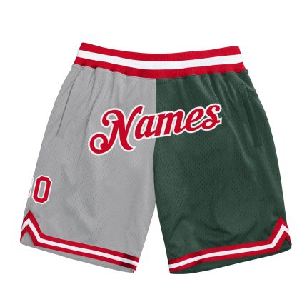 Custom Name and Number Personalized Basketball Shorts Gray Red Hunter Green Fashion Throwback Split Design Personalized Gray