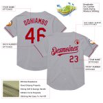 Custom Personalized Gray Red-Light Blue Baseball Jersey with Name and Number - Authentic Throwback Style Personalized Gray