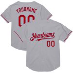 Custom Personalized Gray Red-Light Blue Baseball Jersey with Name and Number - Authentic Throwback Style Personalized Gray