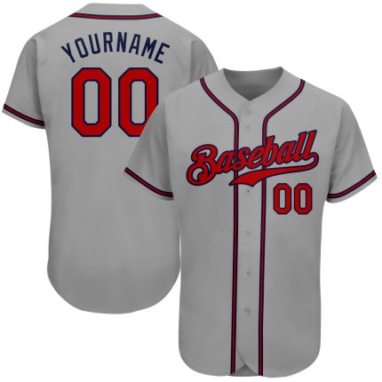 Custom Gray Red-Navy Baseball Jersey for Fans | Authentic Team Apparel Personalized Gray Red-Navy Authentic Baseball Jersey