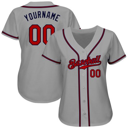 Custom Gray Red-Navy Baseball Jersey for Fans | Authentic Team Apparel Personalized Gray Red-Navy Authentic Baseball Jersey