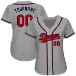 Custom Name and Number Authentic Baseball Jersey Gray Red Navy - Personalized Team Jersey Personalized Gray Red-Navy Authentic
