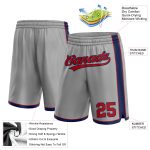 Custom Basketball Shorts with Personalized Name and Number in Gray Red-Navy - Authentic Team Gear Personalized Gray Red-Navy