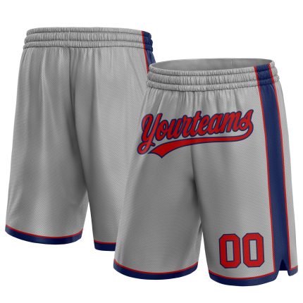 Custom Basketball Shorts with Personalized Name and Number in Gray Red-Navy - Authentic Team Gear Personalized Gray Red-Navy