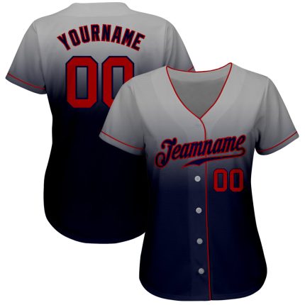 Custom Name & Number Personalized Gray Red-Navy Fade Baseball Jersey - Authentic Team Apparel Personalized Gray Red-Navy