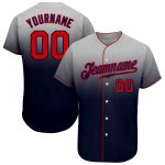Custom Name & Number Personalized Gray Red-Navy Fade Baseball Jersey - Authentic Team Apparel Personalized Gray Red-Navy