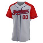Custom Name and Number Personalized Baseball Jersey Gray Red-Navy Authentic Raglan Sleeves Personalized Gray Red-Navy Authentic