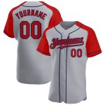 Custom Name and Number Personalized Baseball Jersey Gray Red-Navy Authentic Raglan Sleeves Personalized Gray Red-Navy Authentic