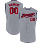 Custom Gray Red-Navy Personalized Baseball Jersey with Name and Number - Authentic Sleeveless Team Jersey Personalized Gray