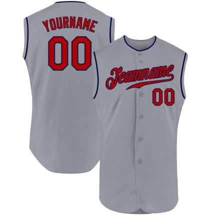Custom Gray Red-Navy Personalized Baseball Jersey with Name and Number - Authentic Sleeveless Team Jersey Personalized Gray