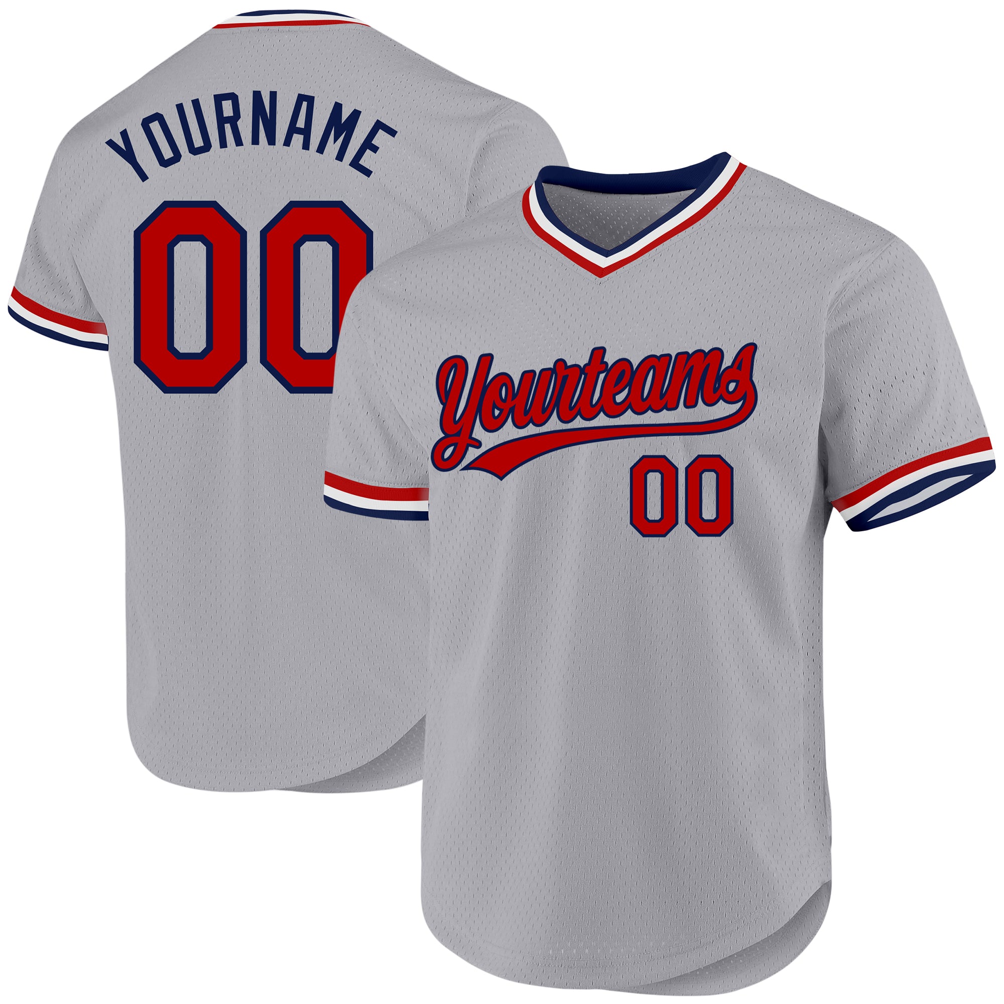 Custom Name and Number Personalized Red-Navy Gray Authentic Throwback Baseball Jersey Personalized Gray Red-Navy Authentic