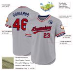 Custom Name and Number Personalized Red-Navy Gray Authentic Throwback Baseball Jersey Personalized Gray Red-Navy Authentic