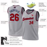 Personalized Red Navy Gray Authentic Basketball Jersey - Custom Throwback Jersey Personalized Gray Red-Navy Authentic Throwback