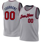 Personalized Red Navy Gray Authentic Basketball Jersey - Custom Throwback Jersey Personalized Gray Red-Navy Authentic Throwback