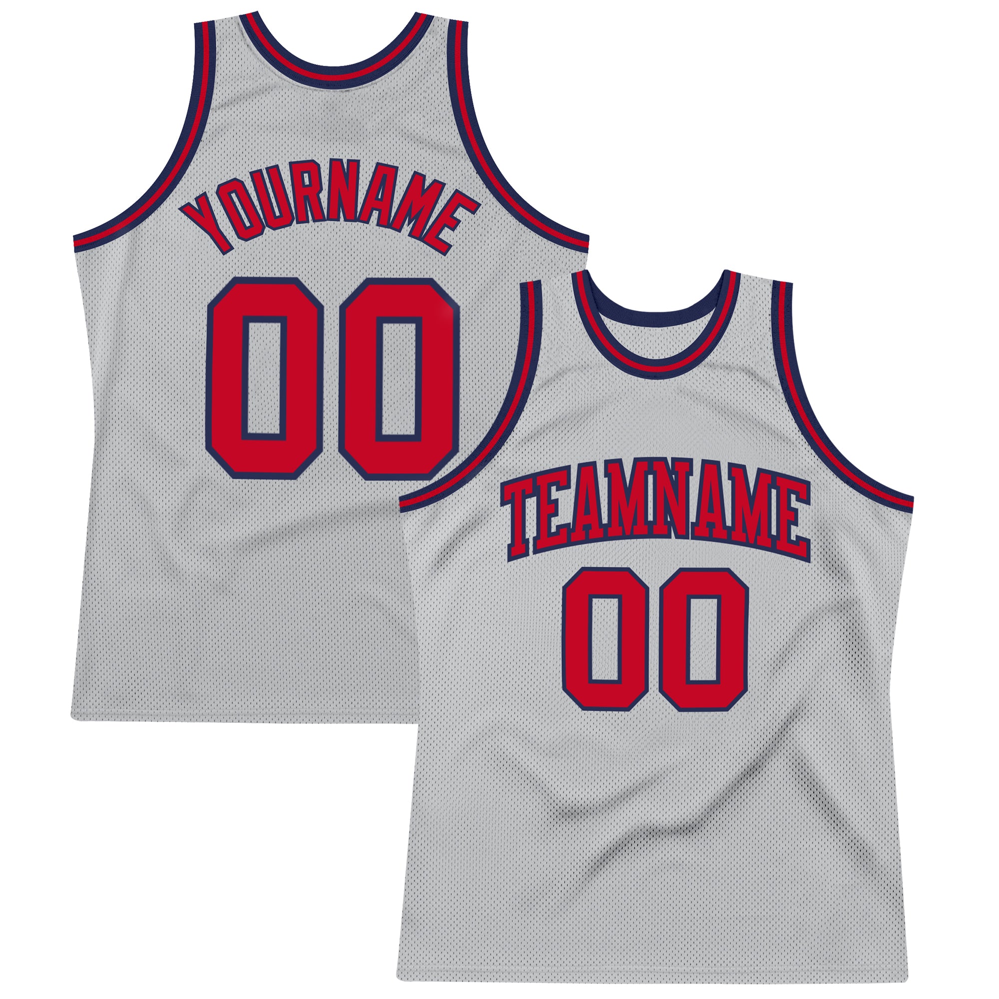 Custom Name and Number Personalized Basketball Jersey in Gray Red-Navy - Authentic Throwback Design Personalized Gray Red-Navy