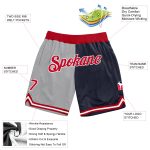 Custom Name and Number Personalized Basketball Shorts, Gray Red-Navy Authentic Throwback Split Fashion Personalized Gray