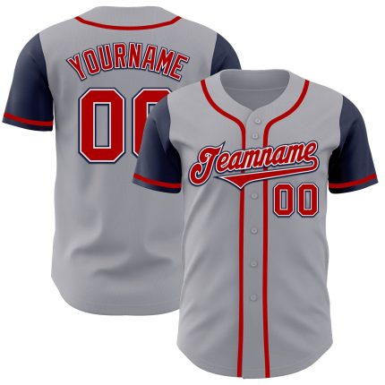 Custom Two Tone Baseball Jersey - Personalized Gray Red-Navy with Team Name & Number Personalized Gray Red-Navy Authentic
