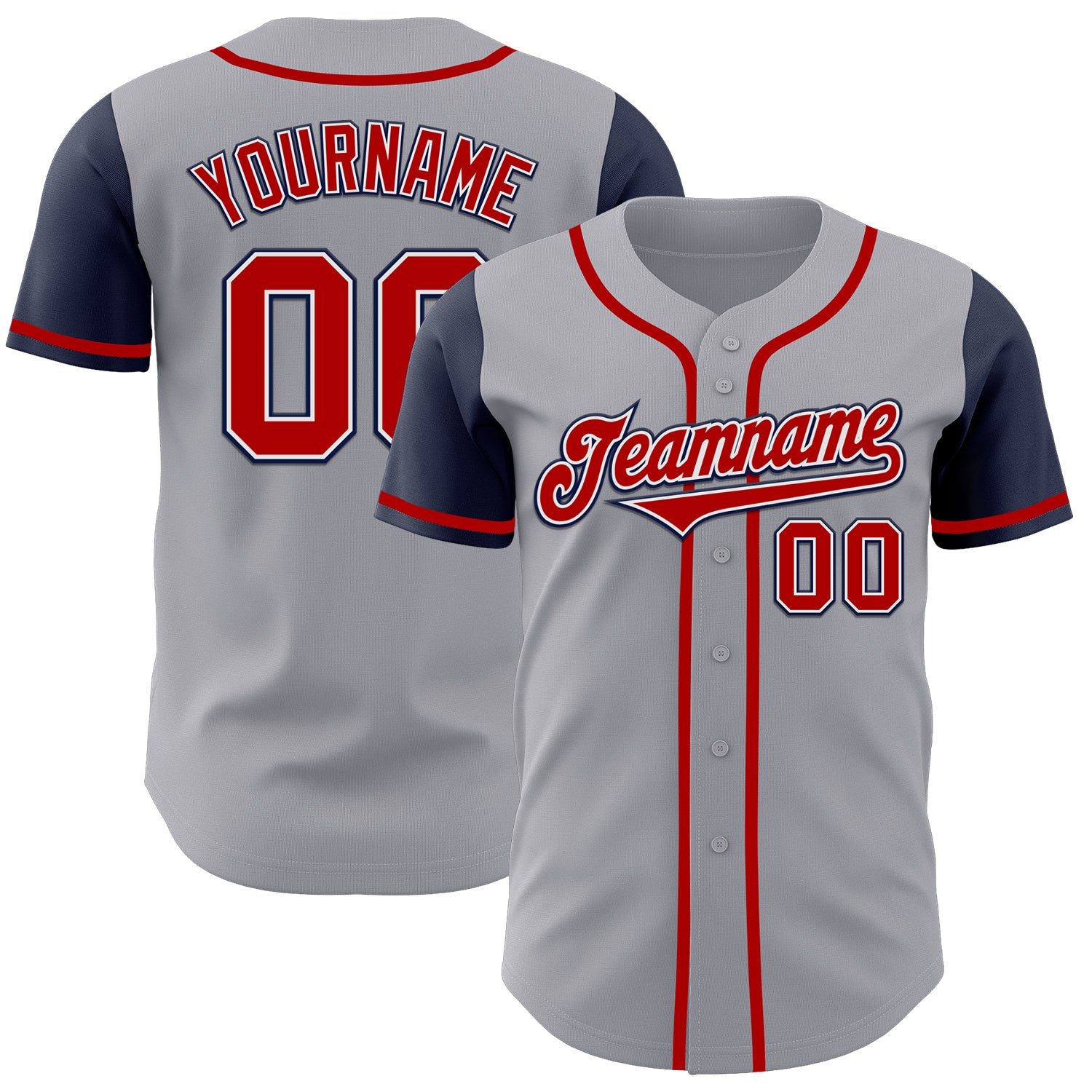 Custom Two Tone Baseball Jersey - Personalized Gray Red-Navy with Team Name & Number Personalized Gray Red-Navy Authentic