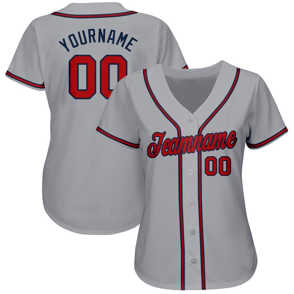 Custom Gray Red Navy Baseball Jersey for Men and Women Personalized Gray Red-Navy Baseball Jersey