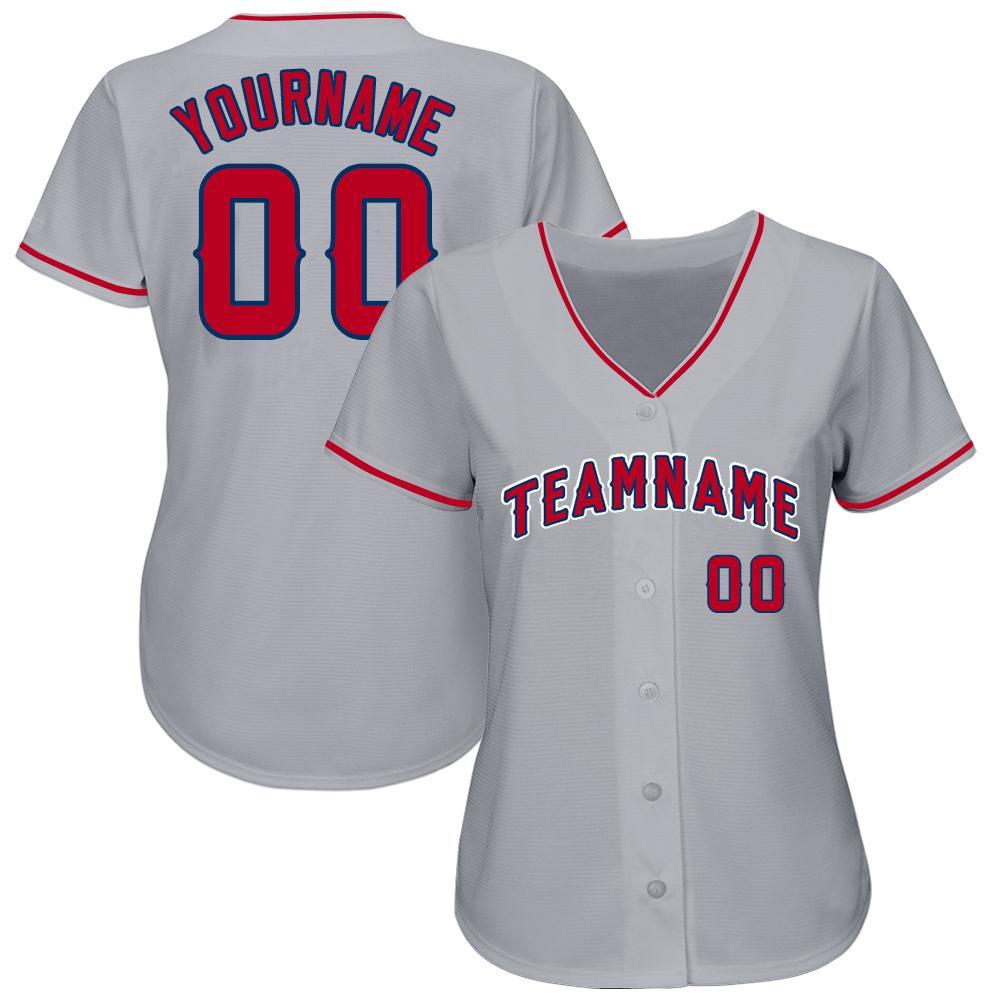 Custom Gray Red-Navy Baseball Jersey with Personalized Name and Number - Team Apparel Personalized Gray Red-Navy Baseball