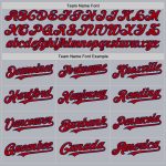 Custom Personalized Baseball Jersey - Red-Navy Line - Gray - Team Name & Number Personalized Gray Red-Navy Line Authentic