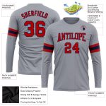 Custom Team Name Number Long Sleeve Performance T-Shirt Gray Red Navy Design Personalized Personalized Gray Red-Navy Long