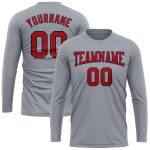 Custom Team Name Number Long Sleeve Performance T-Shirt Gray Red Navy Design Personalized Personalized Gray Red-Navy Long