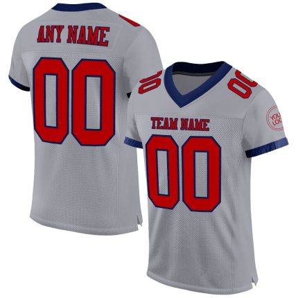 Personalized Red Navy Gray Mesh Football Jersey - Custom Sports Apparel Personalized Gray Red-Navy Mesh Authentic Football