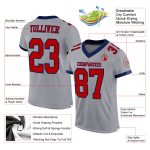 Personalized Red Navy Gray Mesh Football Jersey - Custom Sports Apparel Personalized Gray Red-Navy Mesh Authentic Football