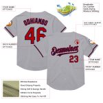 Custom Gray Red-Navy Mesh Baseball Jersey - Authentic Throwback Style Personalized Gray Red-Navy Mesh Authentic Throwback