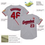 Customizable Gray Red-Navy Mesh Authentic Throwback Baseball Jersey with Personalized Name & Number Personalized Gray Red-Navy