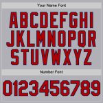 Customizable Gray Red-Navy Mesh Authentic Throwback Baseball Jersey with Personalized Name & Number Personalized Gray Red-Navy