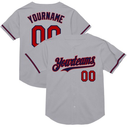 Custom Gray Red-Navy Mesh Baseball Jersey - Authentic Throwback Style Personalized Gray Red-Navy Mesh Authentic Throwback