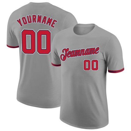 Personalized Performance T-Shirt in Gray Red-Navy for Stylish Activewear Personalized Gray Red-Navy Performance T-Shirt