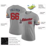 Custom Team Performance T-Shirt with Personalized Name and Number - Gray Red-Navy Personalized Gray Red-Navy Performance