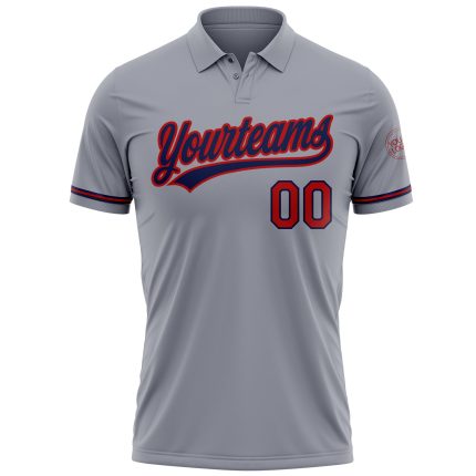 Personalized Performance Vapor Golf Polo Shirt - Gray Red Navy Design Personalized Gray Red-Navy Performance Vapor Golf Polo