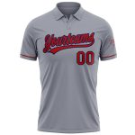 Custom Team Name Number Red Navy Gray Performance Golf Polo Shirt Personalized Gray Red-Navy Performance Vapor Golf Polo